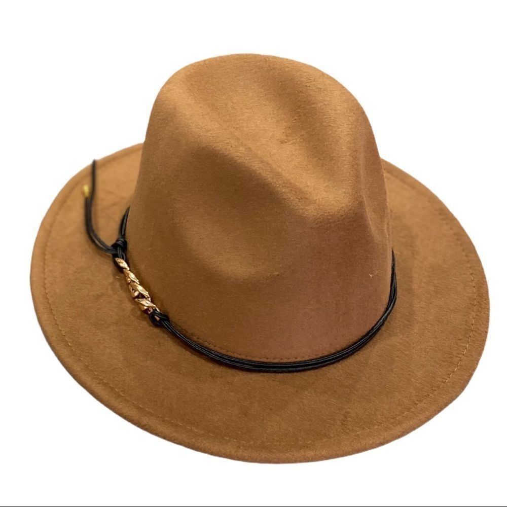 Rich Brown Stiff Brim Panama Fedora Hat Black Band Fedoras NEW